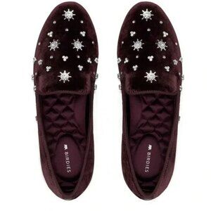 Birdies The Starling Maroon Crystal Velvet Loafer Slip on Flat Shoes Size 7.5